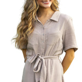 Essential Taupe Short Sleeve Gauze Shirt Dress