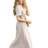 Essential Taupe Short Sleeve Gauze Shirt Dress