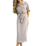 Essential Taupe Short Sleeve Gauze Shirt Dress