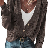 Dark Khaki Open Knit Drop Shoulder Sweater Cardigan