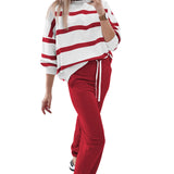 Red Stripe Drop Shoulder Pullover and Jogger Pants Set