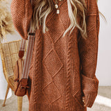 Parchment Cable Knit Drop Shoulder Loose Fit Sweater Dress