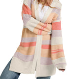 Color-Block Striped Knit Cardigan Coat