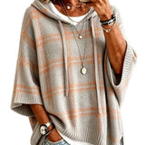 Plaid Knit Hooded Batwing Sweater