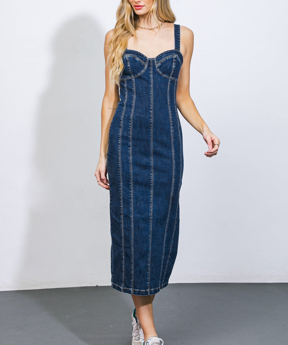 A GREATER LOVE DENIM MIDI DRESS