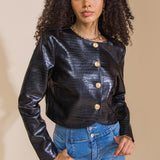AT THE START FAUX LEATHER BOLERO JACKET