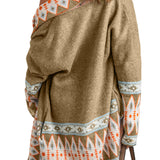 Brown Aztec Print Open Front Knitted Cardigan