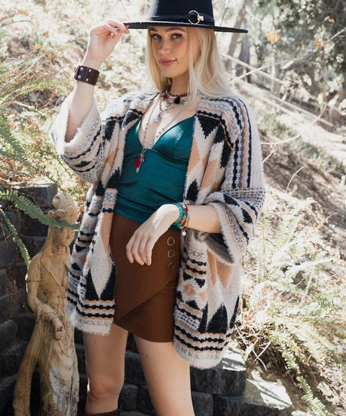 Faux Hair Aztec Pocket Ruana