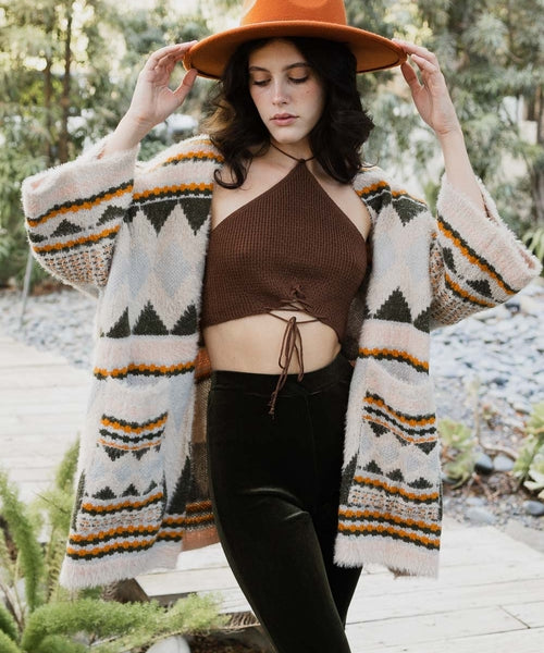 Faux Hair Aztec Pocket Ruana