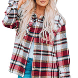 Geometric Plaid Print Pocketed Shacket