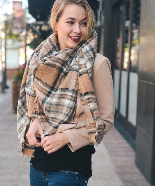 Flannel Frayed Edge Blanket Scarf