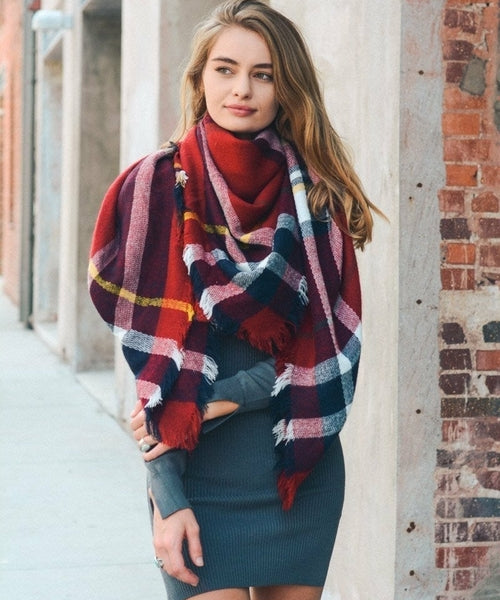 Flannel Frayed Edge Blanket Scarf