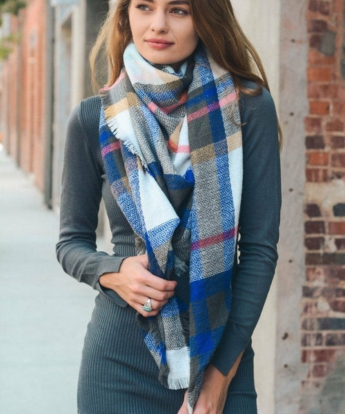 Flannel Frayed Edge Blanket Scarf
