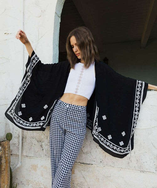 Floral Embroidered Sleeves Kimono