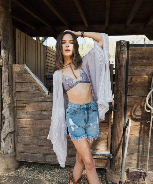 Floral Embroidered Sleeves Kimono