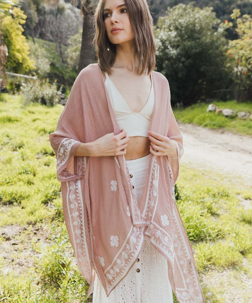 Floral Embroidered Sleeves Kimono