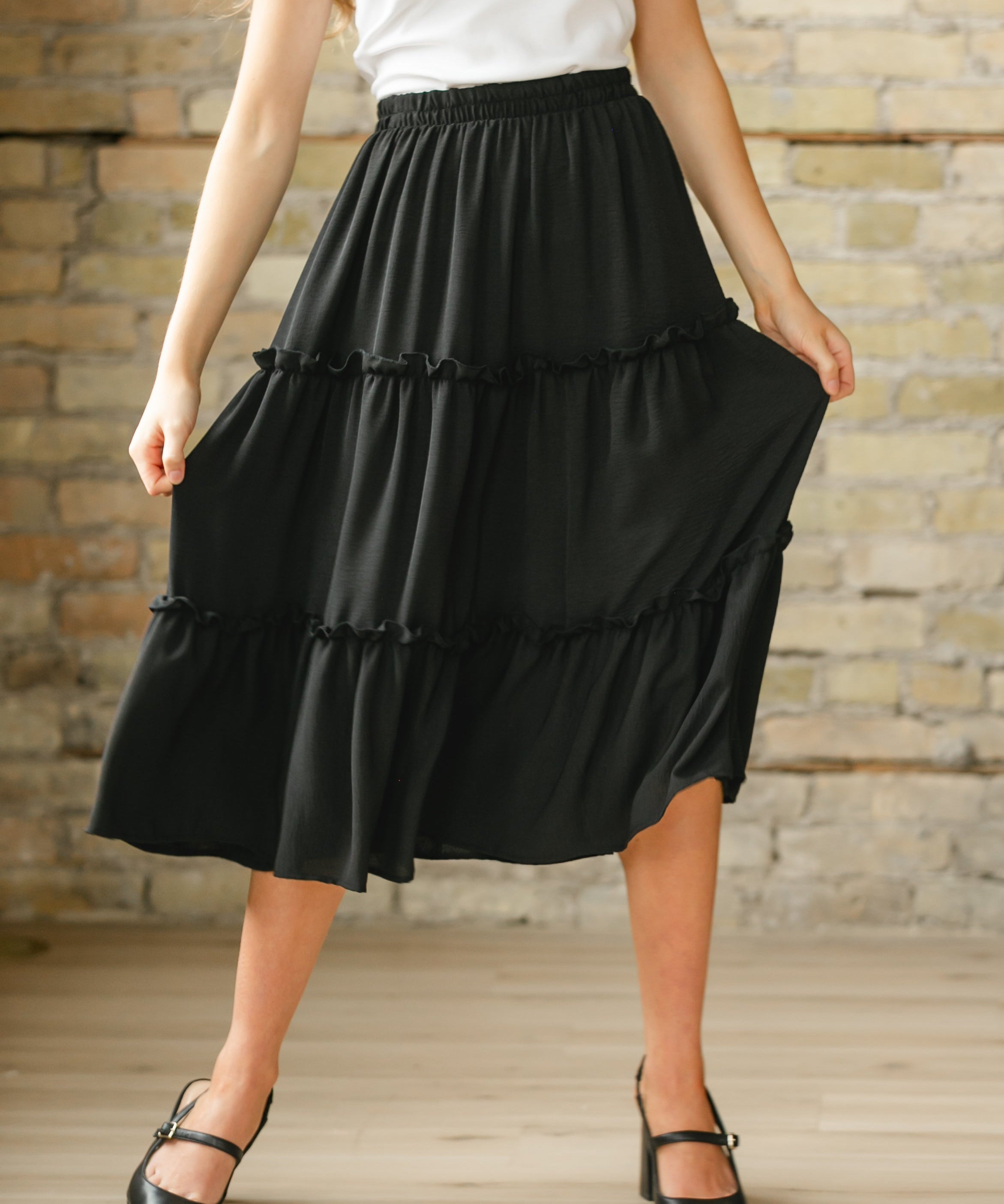 Giana Ruffle Tiered Midi Skirt