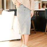 Greta Light Wash Midi Denim Skirt