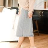 Greta Light Wash Midi Denim Skirt