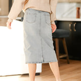 Greta Light Wash Midi Denim Skirt