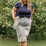 Greta Light Wash Midi Denim Skirt