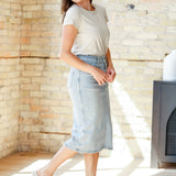 Greta Light Wash Midi Denim Skirt