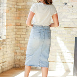 Greta Light Wash Midi Denim Skirt