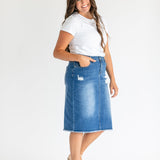 Hadley High Rise Denim Midi Skirt