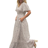 Isabella Blue Floral V Neck Maxi Dress
