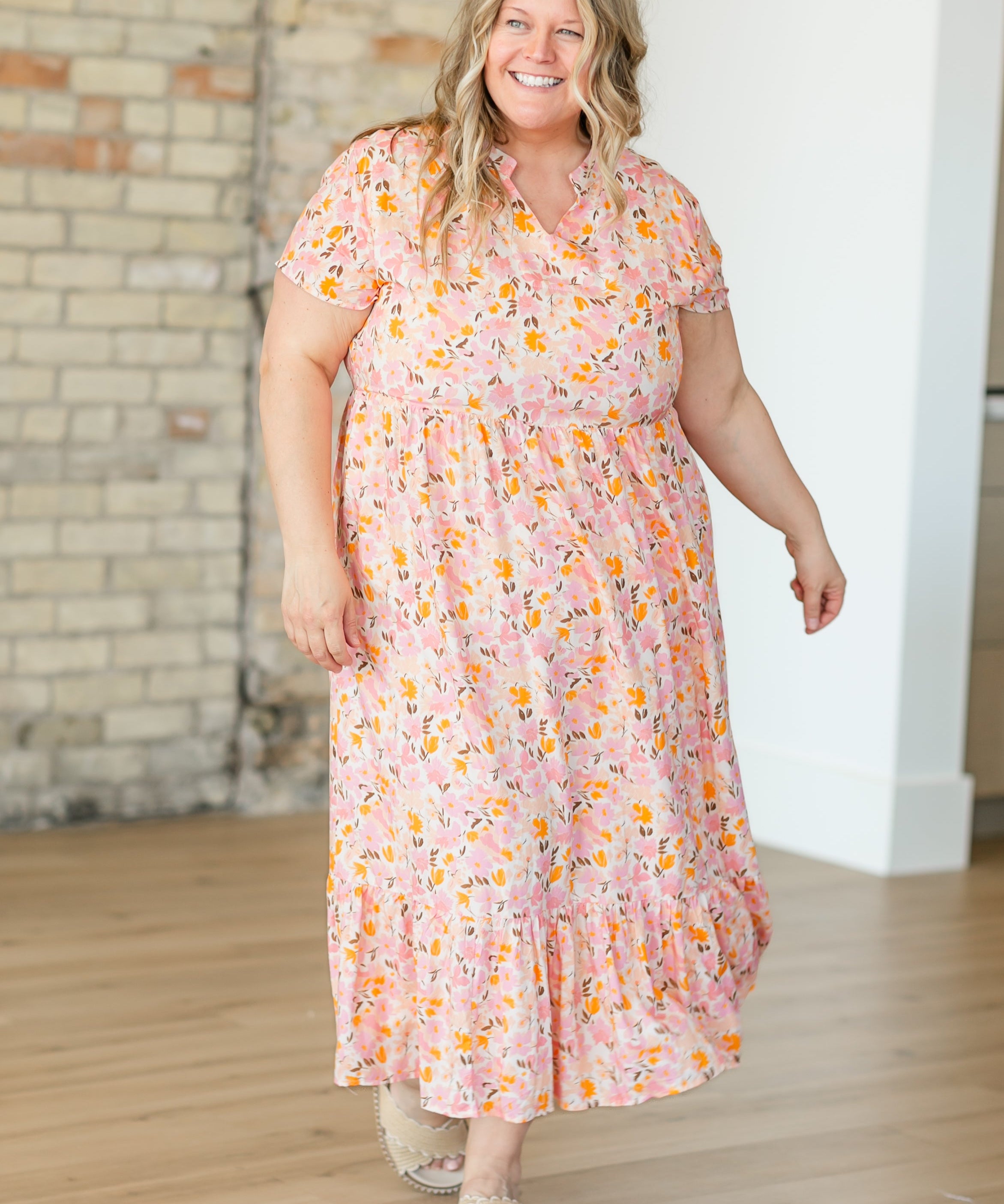 Jaydrien Floral Flutter Sleeve Midi Dress