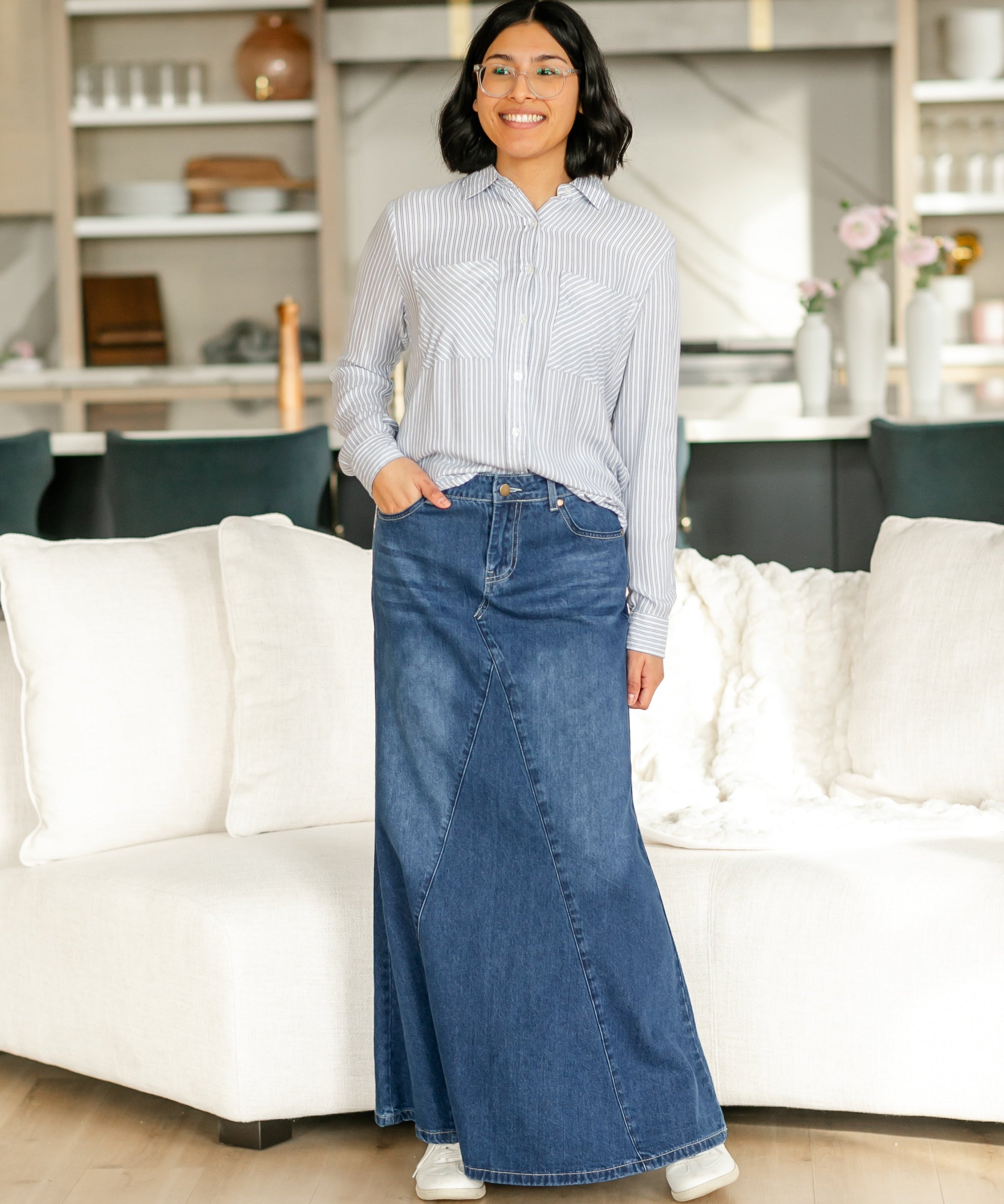 Jennifer A-Line Long Denim Skirt