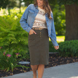 Kennedy Olive Midi Denim Skirt