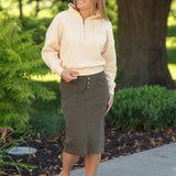 Kennedy Olive Midi Denim Skirt