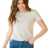 Larza Blue Floral Lettuce Hem Top