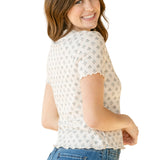 Larza Blue Floral Lettuce Hem Top
