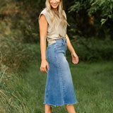 Lee A-Line Raw Hem Midi Skirt