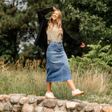 Lee A-Line Raw Hem Midi Skirt