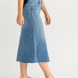 Lee A-Line Raw Hem Midi Skirt