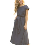 Lily Navy Gauze Belted Midi Dress