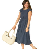 Lily Navy Gauze Belted Midi Dress
