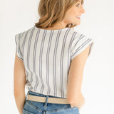 Madison Striped V-neck Short Sleeve Flowy Top