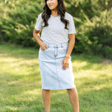 Maelia Distressed Denim Midi Skirt