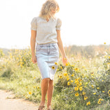 Maelia Distressed Denim Midi Skirt