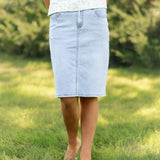 Maelia Distressed Denim Midi Skirt