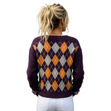 DIAMOND PATTERN Round-Neck Long-Sleeve Cardigan Jacket