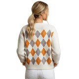 DIAMOND PATTERN Round-Neck Long-Sleeve Cardigan Jacket