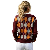 DIAMOND PATTERN Round-Neck Long-Sleeve Cardigan Jacket