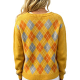 DIAMOND PATTERN Round-Neck Long-Sleeve Cardigan Jacket