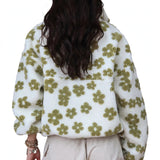 Winter Flowers Lambskin Sweatshirt Women | Cozy Zip-Up Pocket Pullover