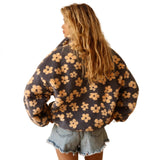 Winter Flowers Lambskin Sweatshirt Women | Cozy Zip-Up Pocket Pullover
